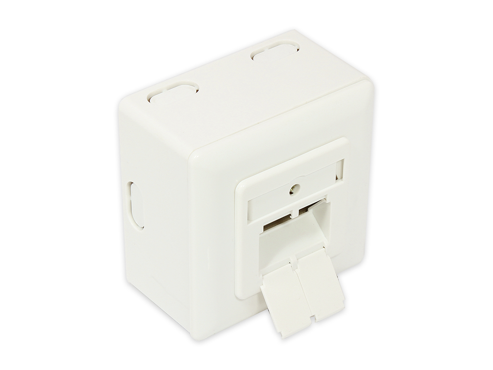 Network wall outlet Cat. 6, 2xRJ45, shielded, universal incl. surface-mounted housing, DESIGN-READY, vertical cable entry, pearl white RAL1013, Good C