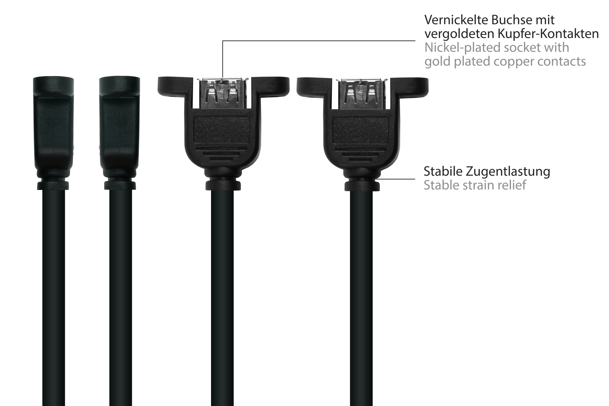kabelmeister® Einbau-Verlängerungskabel USB 2.0 Stecker A an Einbaubuchse A, Premium, DATA AWG28 / Power AWG24, KUPFER, schwarz, 0,5m