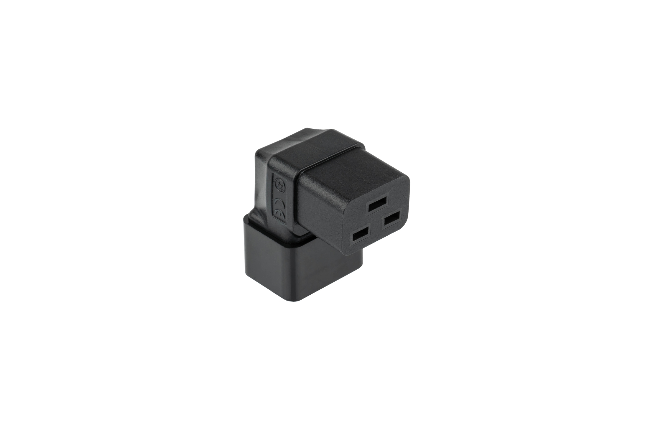 kabelmeister® Power adapter IEC plug C20 to IEC socket C19, angled top/bottom, black