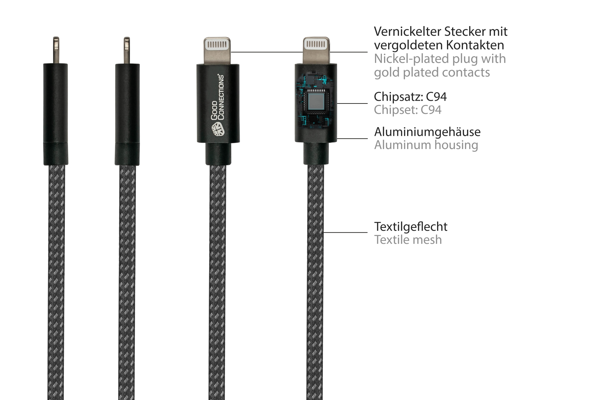 USB 2.0 Charging and data cable for iPhone/iPad/iPod, USB-C™ plug to Lightning™ plug, MFI certified, 18W, black, 0,5m, Good Connections®