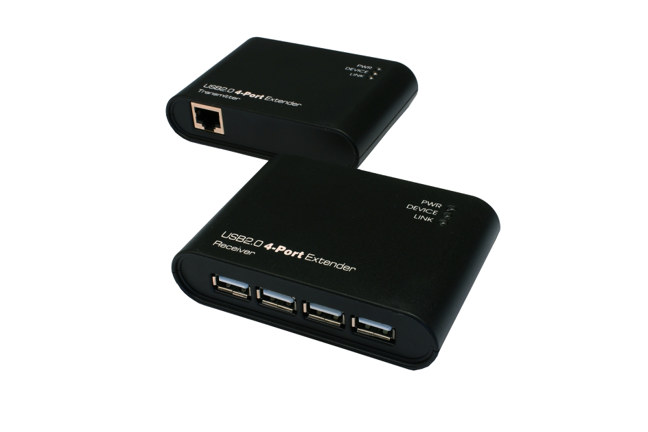 USB 2.0 Cat.5/6 Extender bis 50 Meter, 4-Port, ohne Treiber und Software (Plastik-Gehäuse), Exsys® [EX-1445]
