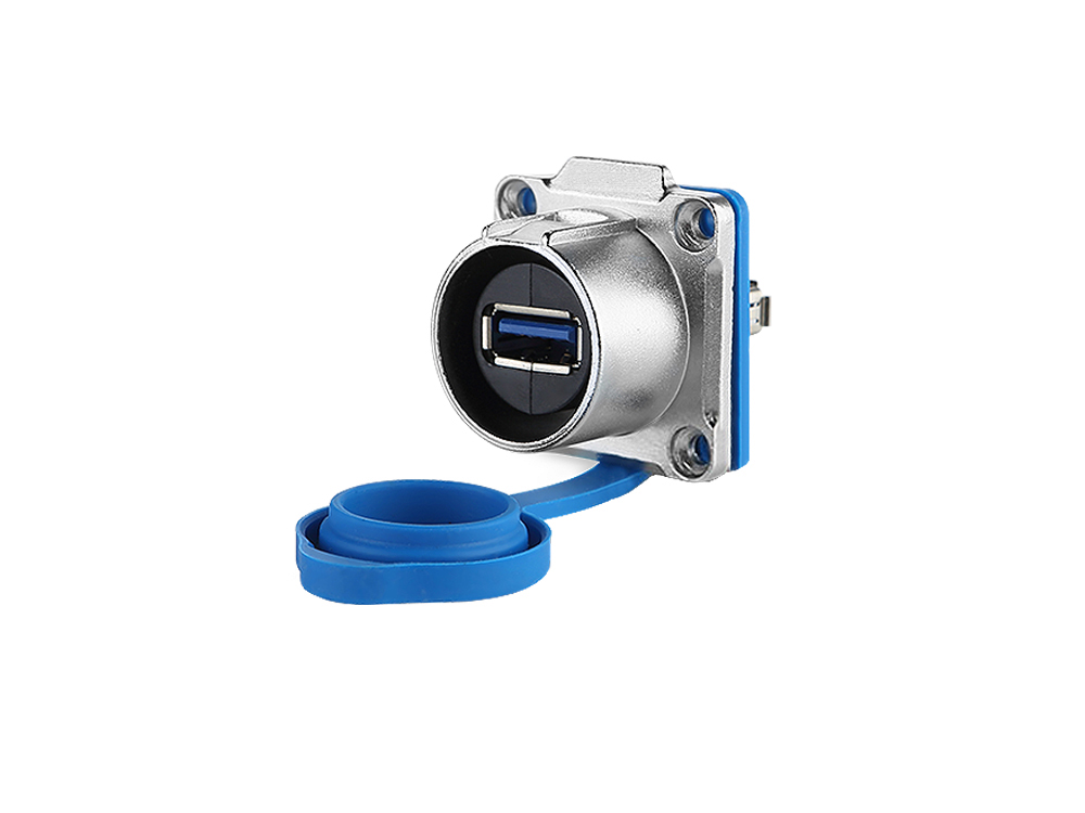 Industrial Connector S1 - USB 3.0 Feedthrough coupler with flange, socket A on both sides, metal, M24, IP65/67, Good Connections®