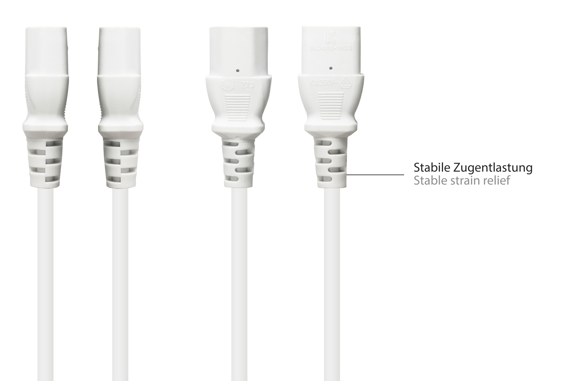 Netzkabel Schutzkontakt-Stecker Typ E+F (CEE 7/7, gewinkelt) an C13 (gerade), weiß, 0,75 mm², 1 m, Good Connections®