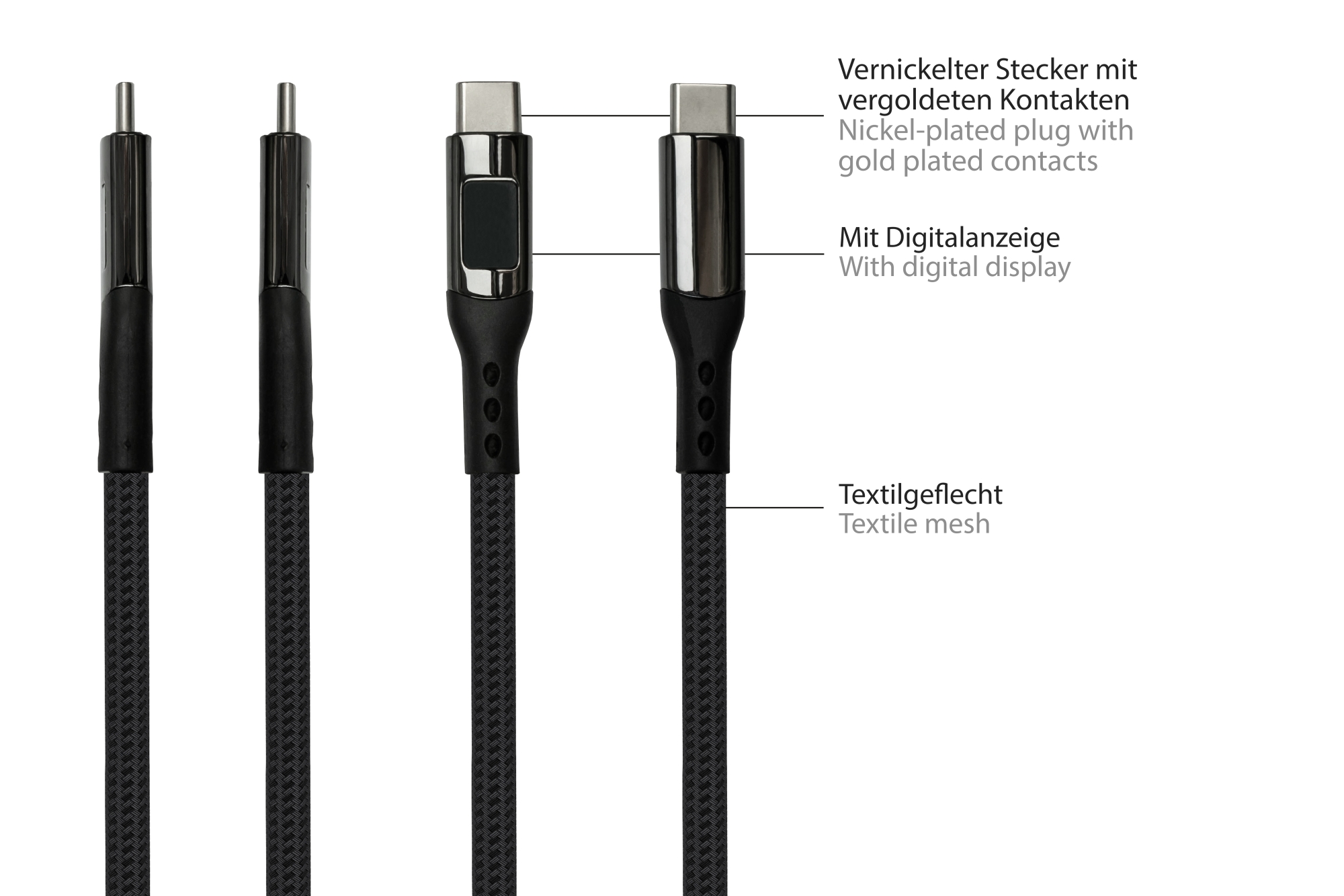 USB 2.0 Lade- und Datenkabel (100W) mit Digitalanzeige, USB-C™ Stecker an USB-C™ Stecker, schwarz, 1m, Good Connections®
