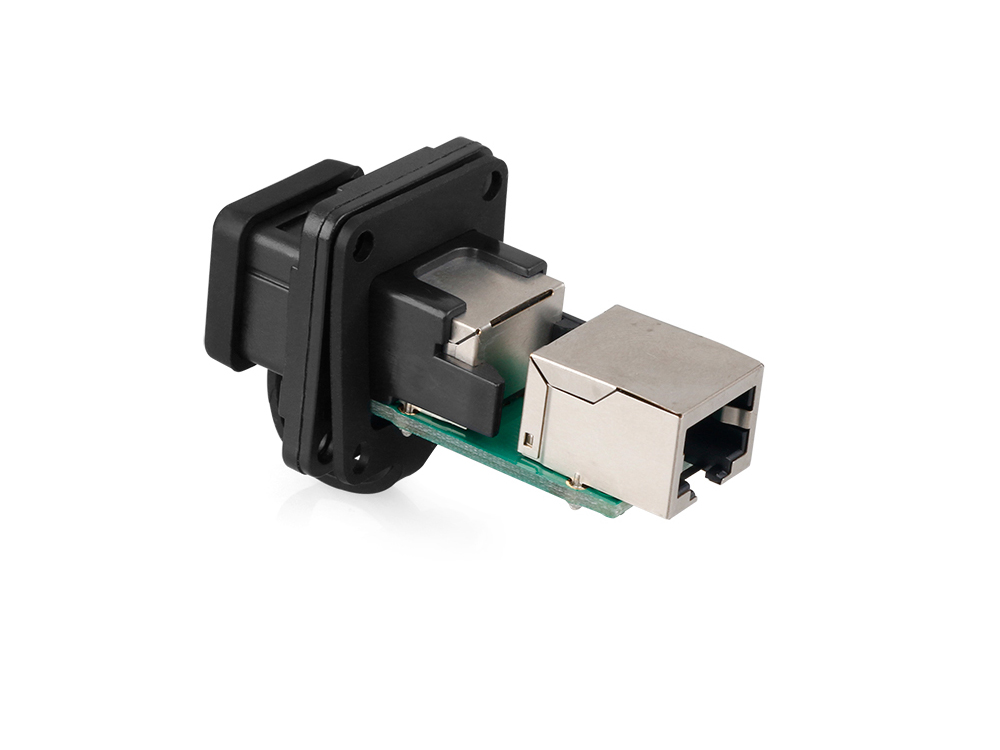Industrial connector S6 - RJ45 feed-through coupling with PCB board / printed circuit board, RJ45 socket on both sides, Good Connections®