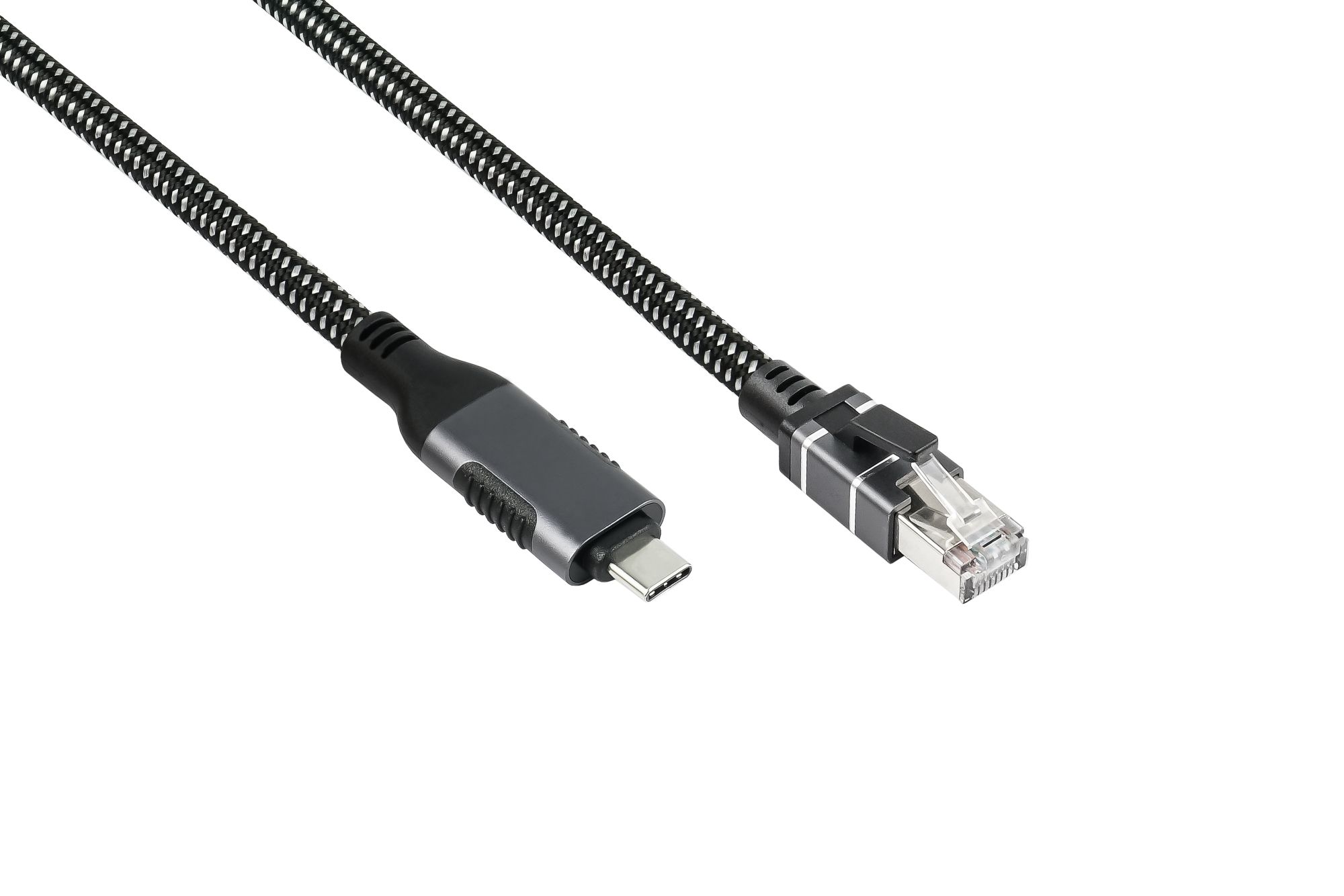 Ethernet-Kabel USB-C™ Stecker an RJ45 Stecker, Textilmantel, anthrazit, 0,5m, Good Connections®