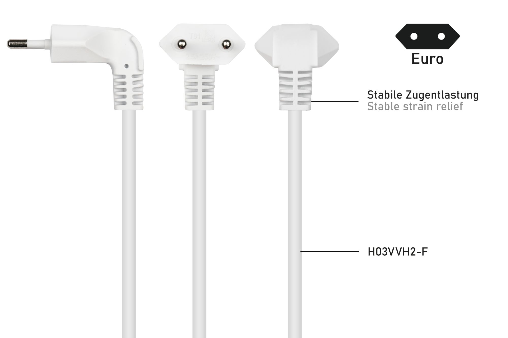 kabelmeister® Euro-Verlängerungskabel mit 3 Euro-Buchsen, weiß, 0,2m