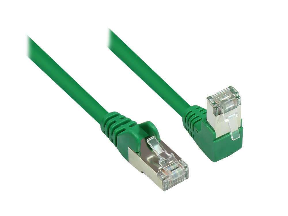 Patchkabel, Cat. 6, S/FTP, PiMF, 250MHz, einseitig 90° nach unten gewinkelt, grün, 15m, Good Connections