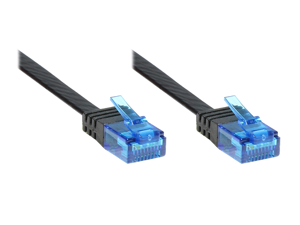 Patchkabel, Cat. 6a, U/UTP, FLACHKABEL, 500 MHz, schwarz, 1m, Good Connections®