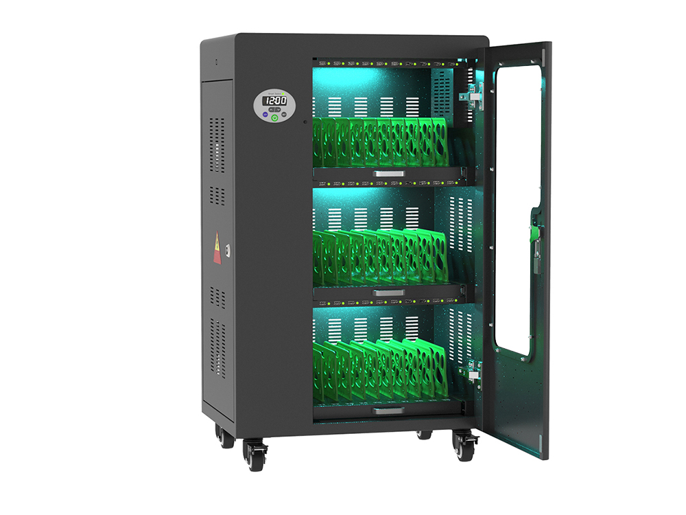 Tablet charging cart for up to 30 devices, UV-C disinfection, Smart Control, black, Good Connections®