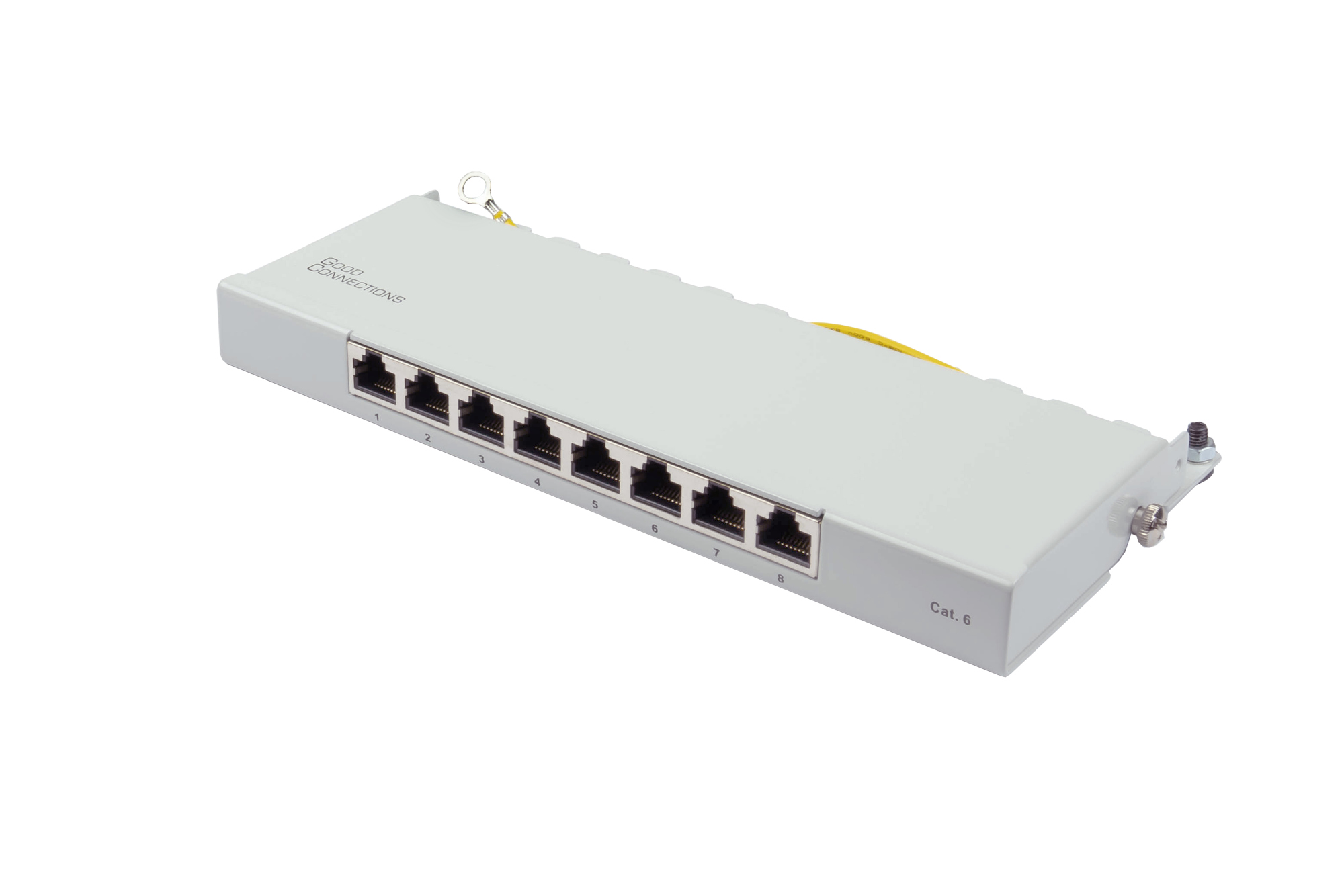 Patch Panel Desktop Cat. 6, 8-port, 0,5 U, STP shielded, toolless opening, light grey (RAL7035), Good Connections®