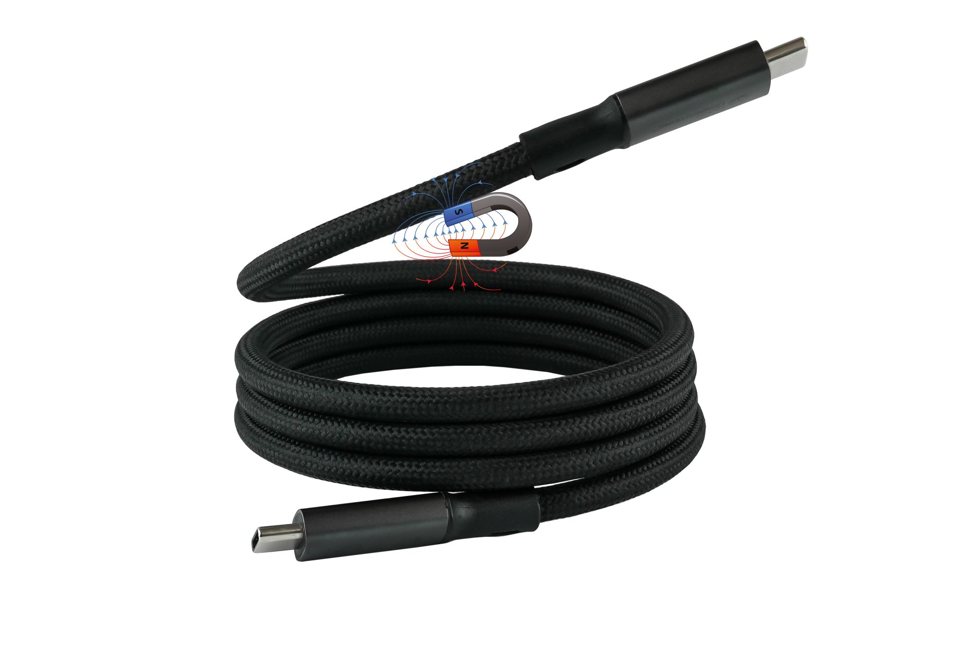 Magnetisches USB 4.0 Gen. 3x2 Spiralkabel (40GBit/s, 240W, 8K@60Hz), USB-C™ Stecker an USB-C™ Stecker, schwarz, 1m, Good Connections®