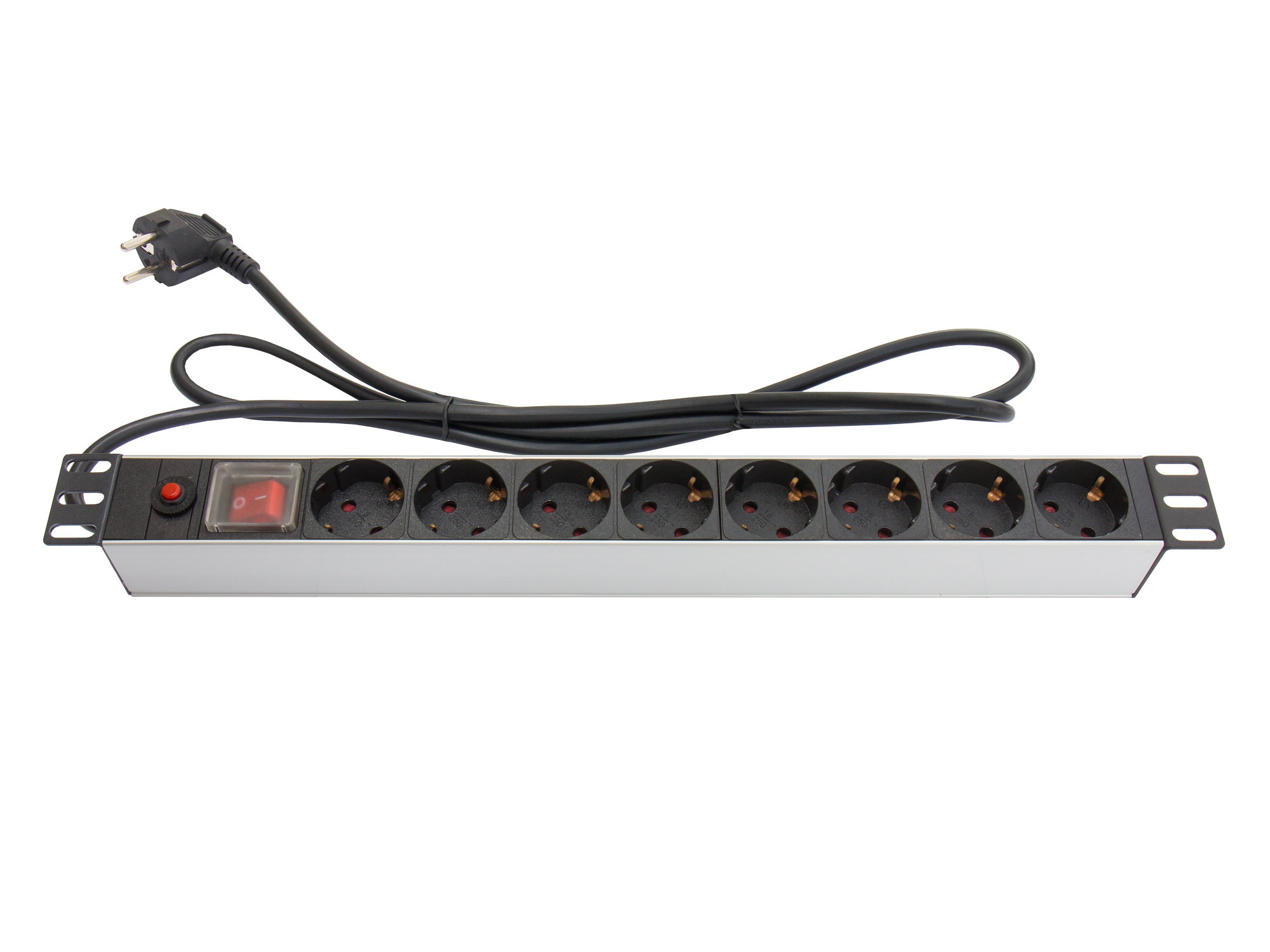Steckdosenleiste 19", 1HE, Schutzkontakt-Stecker an an 8x Sc