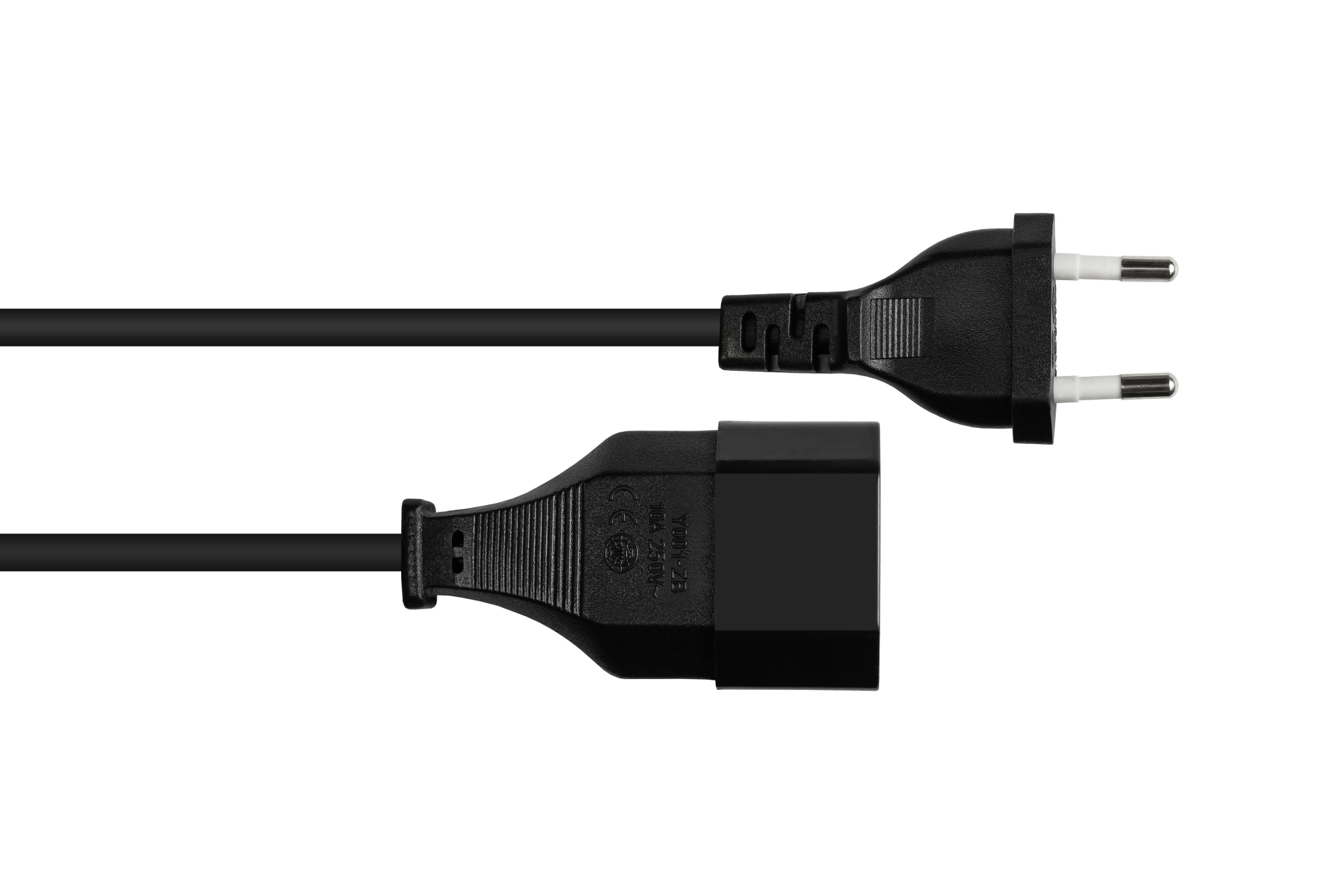 Euro-Verlängerung Euro-Stecker Typ C (gerade) an Euro-Buchse (gerade), schwarz, 0,75 mm², 0,2 m, Good Connections®