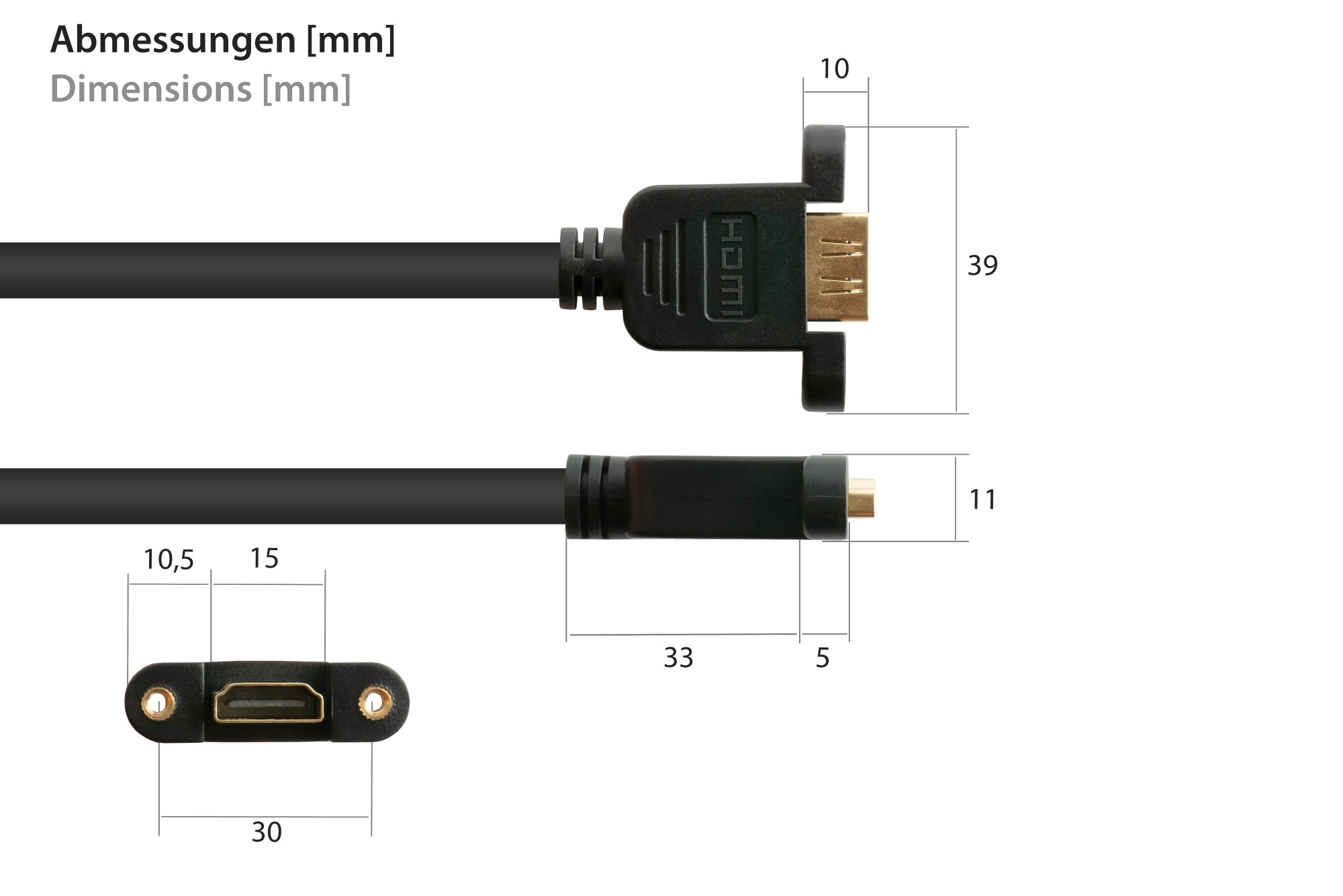 HDMI Einbaukabel HDMI A Buchse an HDMI A Einbaubuchse, 0,3m, Good Connections®