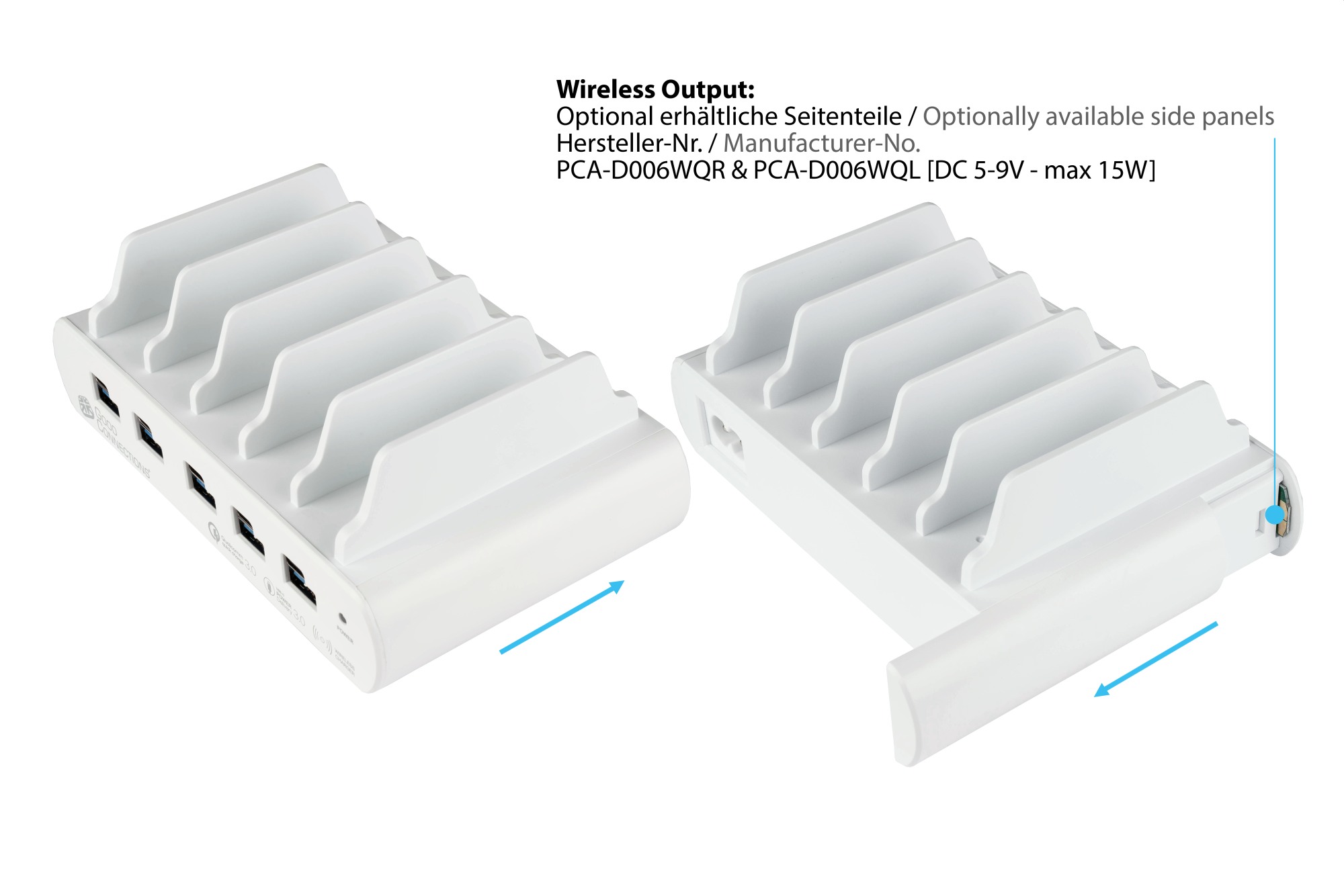 USB desktop fast charging station 110W, 10-port (5x USB-C™ and 5x USB-A), PD 3.0, QC 3.0, white, Good Connections®
