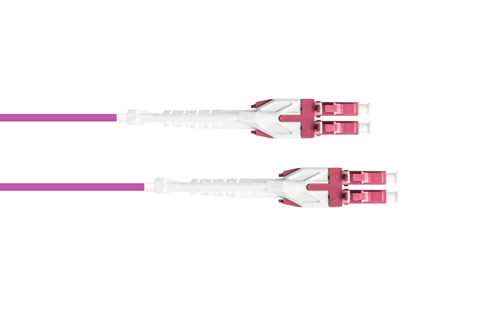 Patch cable LWL Duplex OM4 (Multimode, 50/125) LC/LC, UNIBOOT, LSZH, exchangeable polarity, release tab, 0,5m, Good Connections®