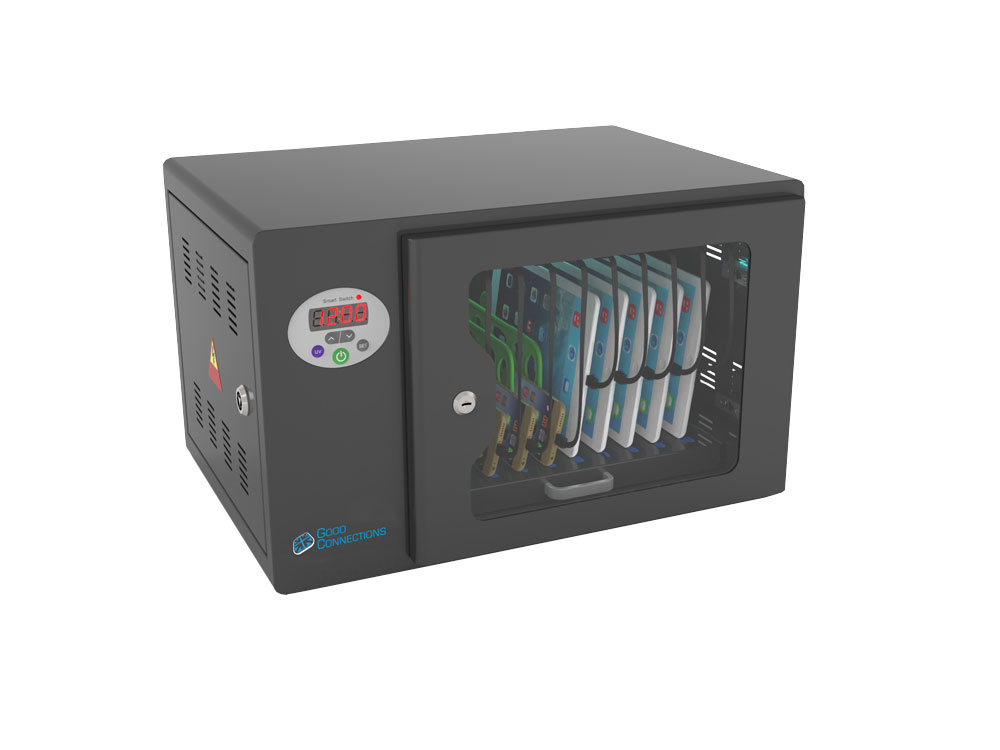 Tablet charging cart / charging cabinet for 10 devices, UV-C disinfection, Smart Control, sync function for iOS/Android, black, Good Connections®