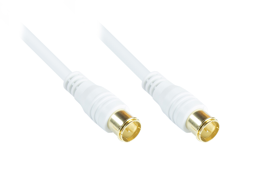 F-Quick SAT Antennenkabel, F-Quick Stecker beidseitig (vergoldet), 2x geschirmt (80 dB / 75 Ohm), CCS, weiß, 2,5m, Good Connections®