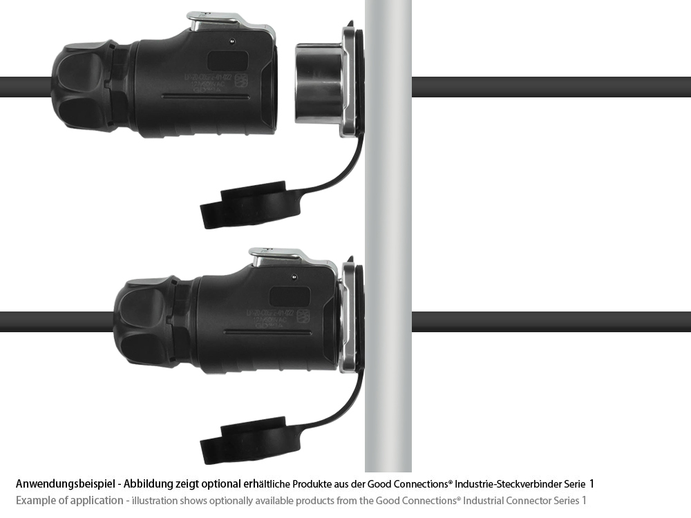 Industrial Connector S1 - Power (3-Pin) Feed-through coupler with flange, solder termination, metal, M20, IP65/67, Good Connections®