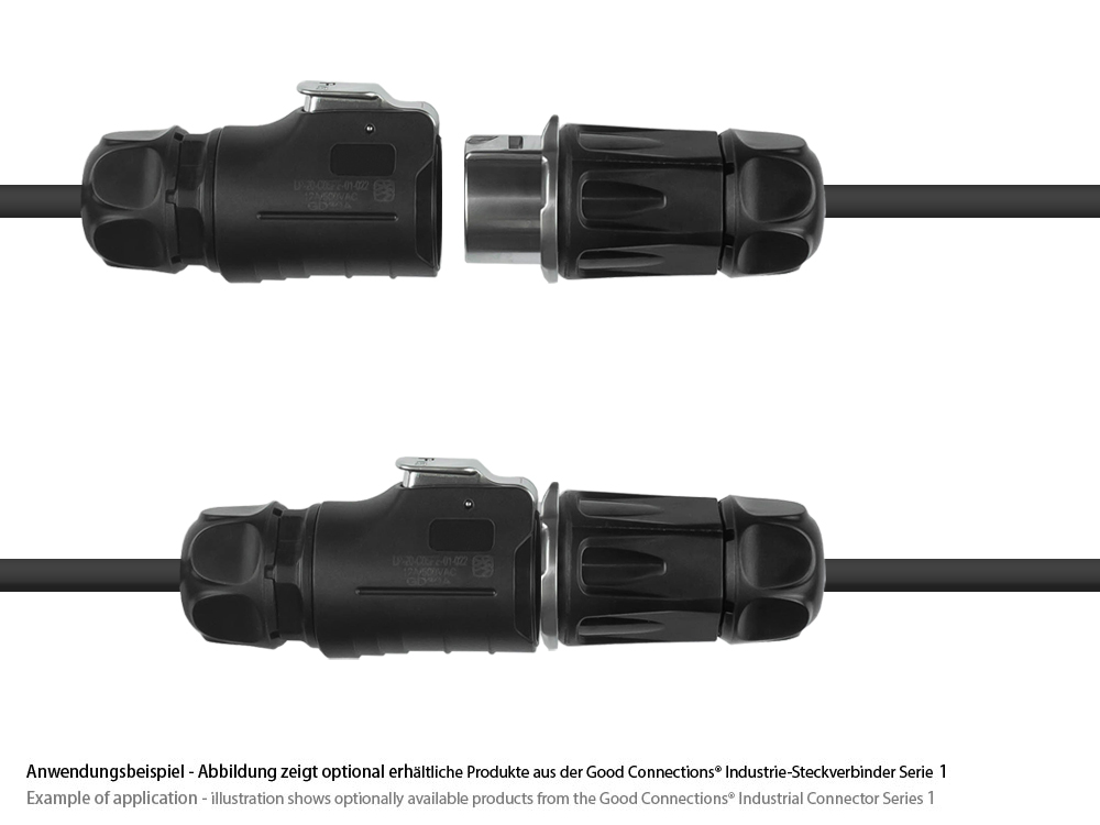 Industrial Connector S1 - Power (5-pin) Mating plug connector with click locking, solder termination, M20, IP65/67, Good Connections®