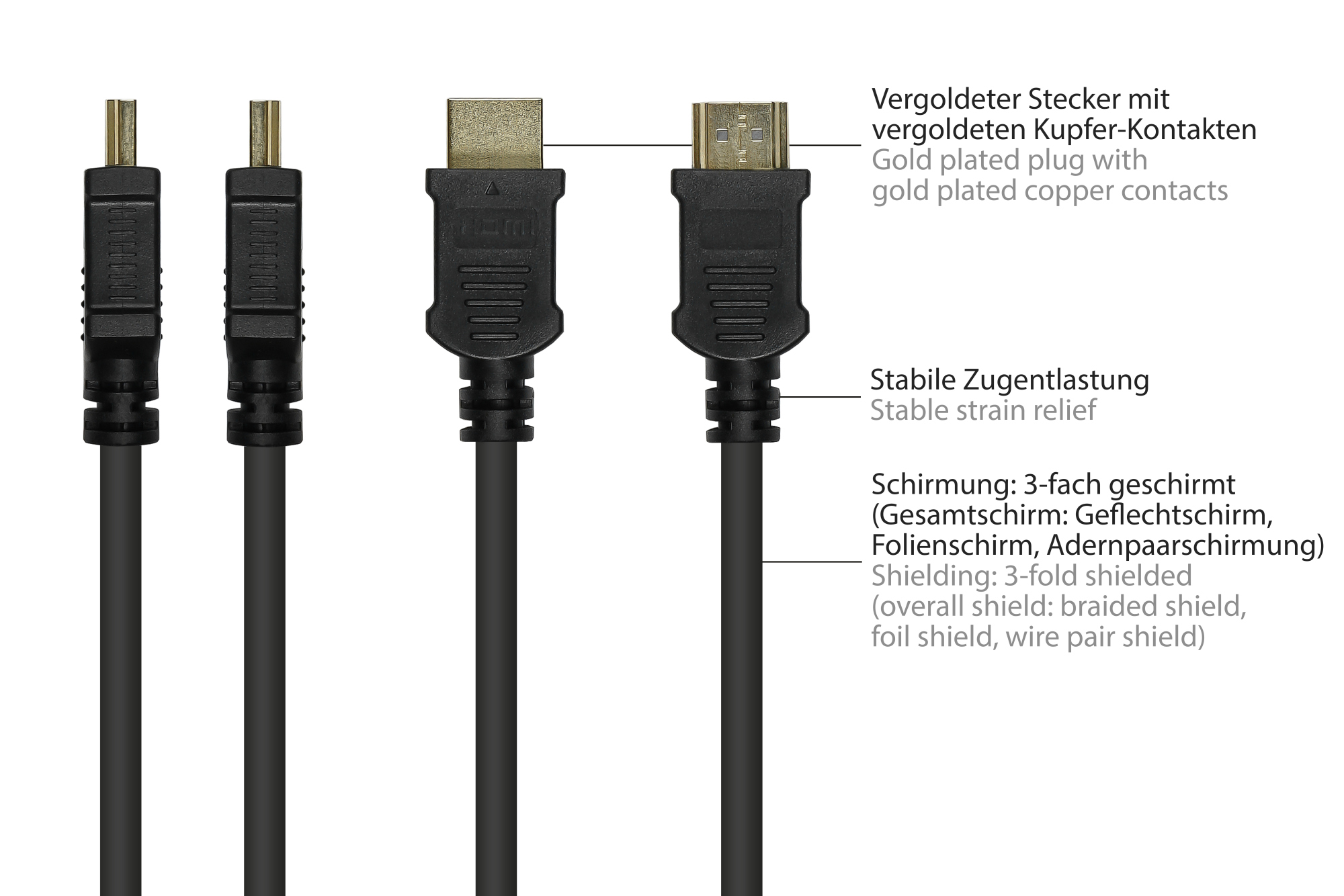 Anschlusskabel DisplayPort 1.2 an HDMI, 24K vergoldete Konta