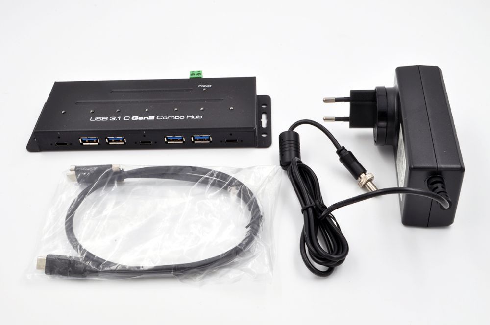 7-Port USB 3.1 Gen.2 Metall HUB mit 3x C- und 4x A-Anschlüsse, inkl. Netzteil 16V/3A und USB Kabel C-C, Exsys® [EX-1247HMVS]