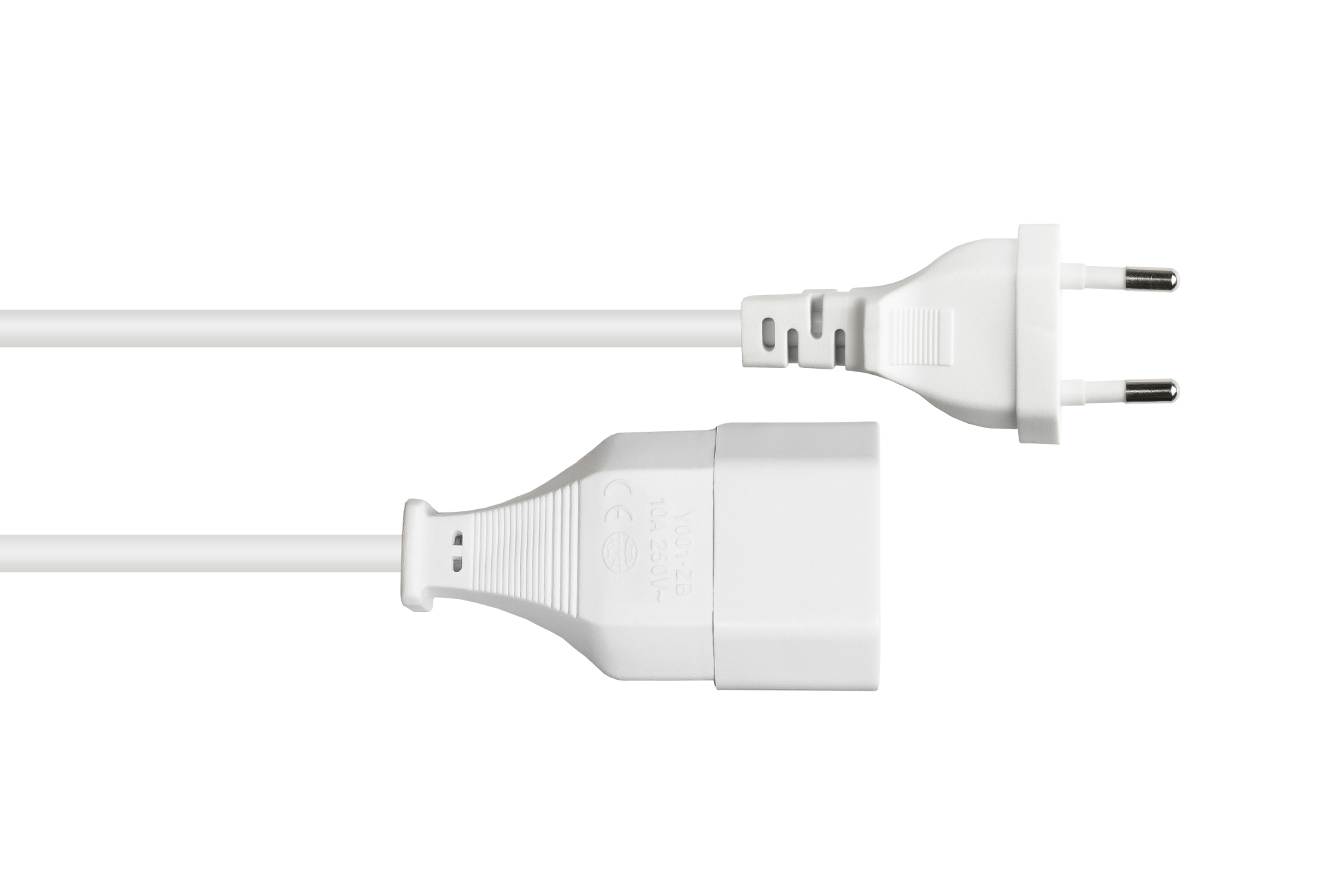 Euro-Verlängerung Euro-Stecker Typ C (gerade) an Euro-Buchse (gerade), weiß, 0,75 mm², 0,5 m, Good Connections®