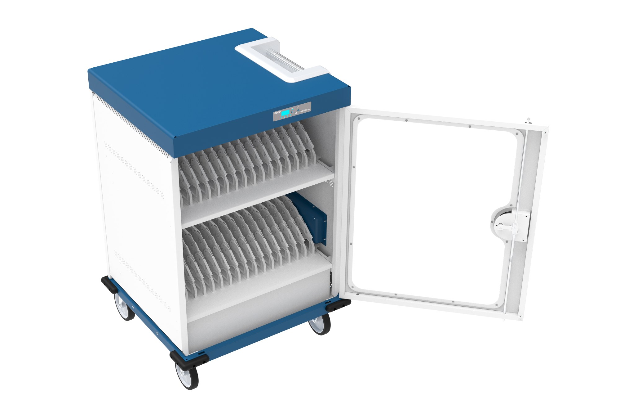 Good Connections® GEMMA N32 Notebook charging cart for 32 devices, safety contact sockets, white/blue