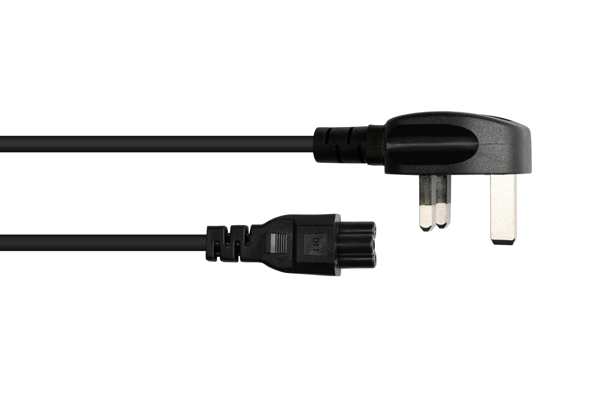 Power cord UK mains plug Typ G (BS 1363) to C5 (straight) for Notebook, 3A, ASTA, black, 0,75 mm², 1,8 m, Good Connections®
