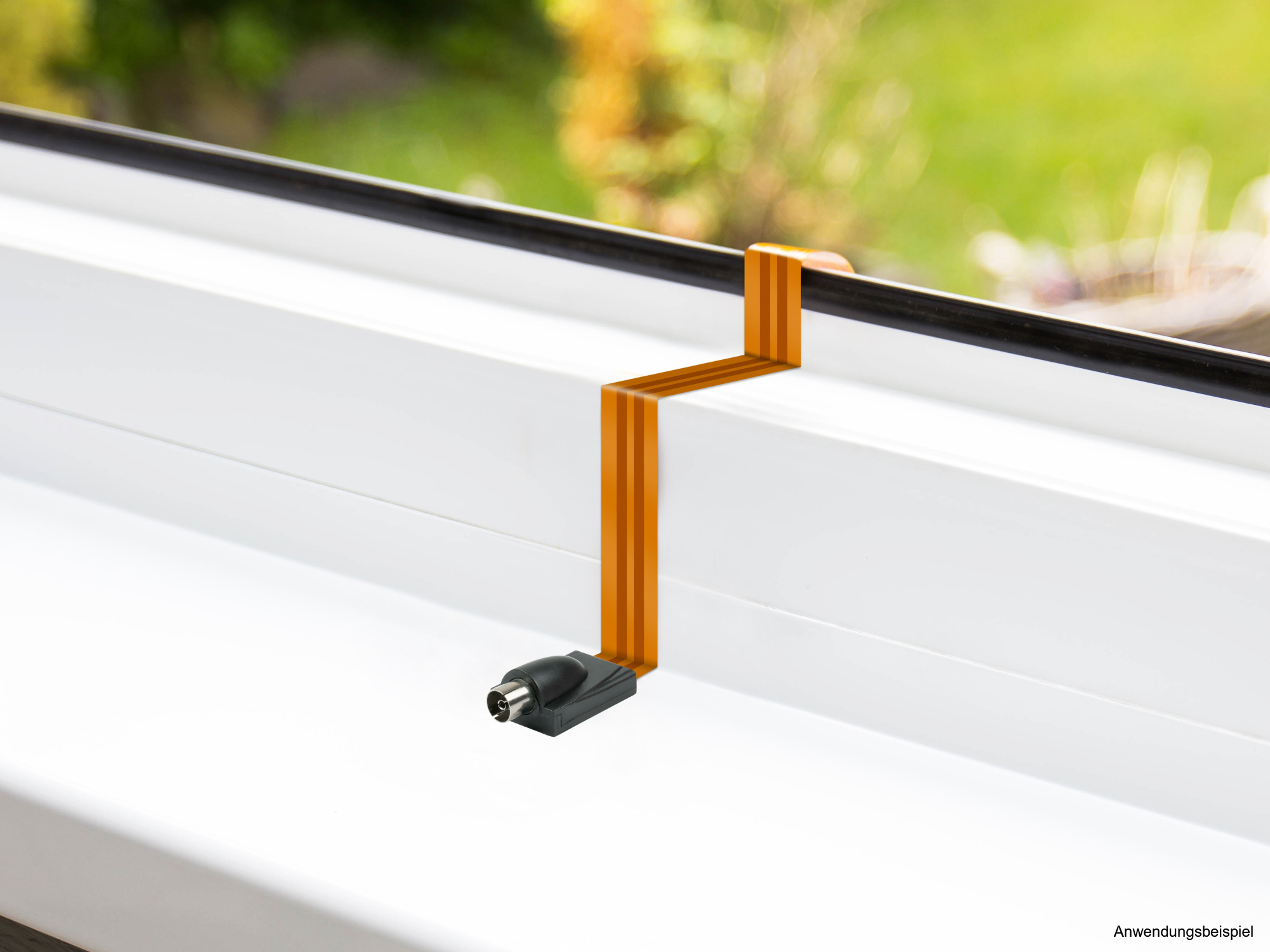 SAT/TV window feed-through High-Quality, F socket to IEC/coax socket, total length 26,3cm, flexible length 17,2cm, transparent, Good Connections®