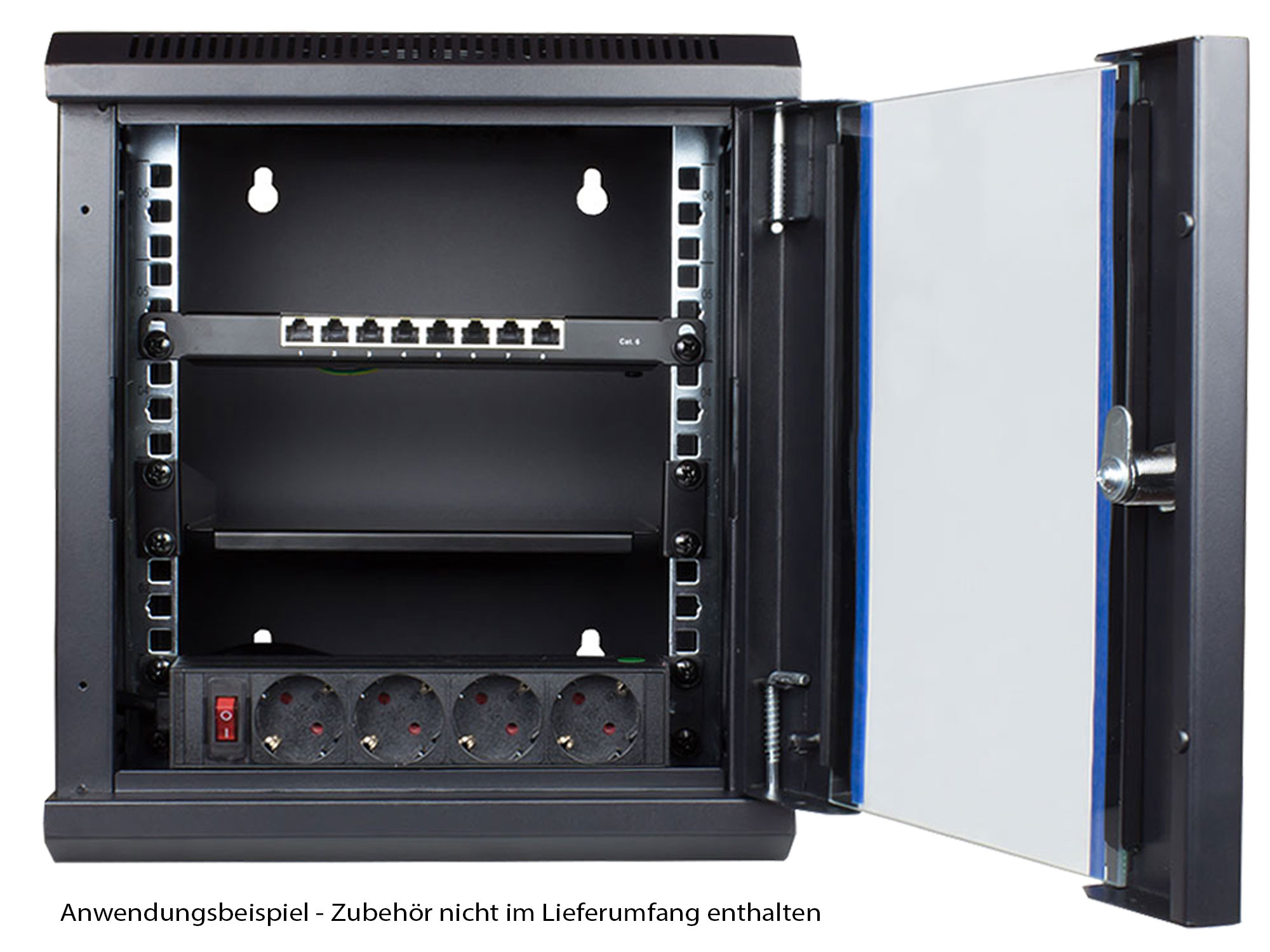 10" Wall mount cabinet, 12U, deep black (RAL9005), 312 x 300mm, fully assembled, Good Connections®