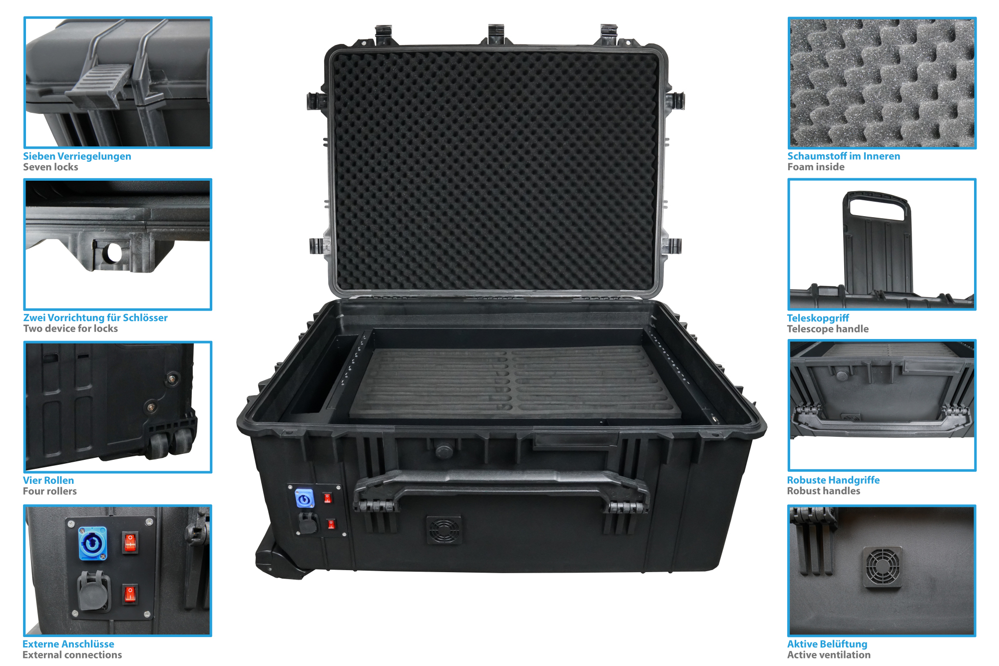 Good Connections® ATON3 T16C Tablet Charging Trolley, USB-C™ design, sync function via USB, active ventilation, additional sockets, RJ45, black