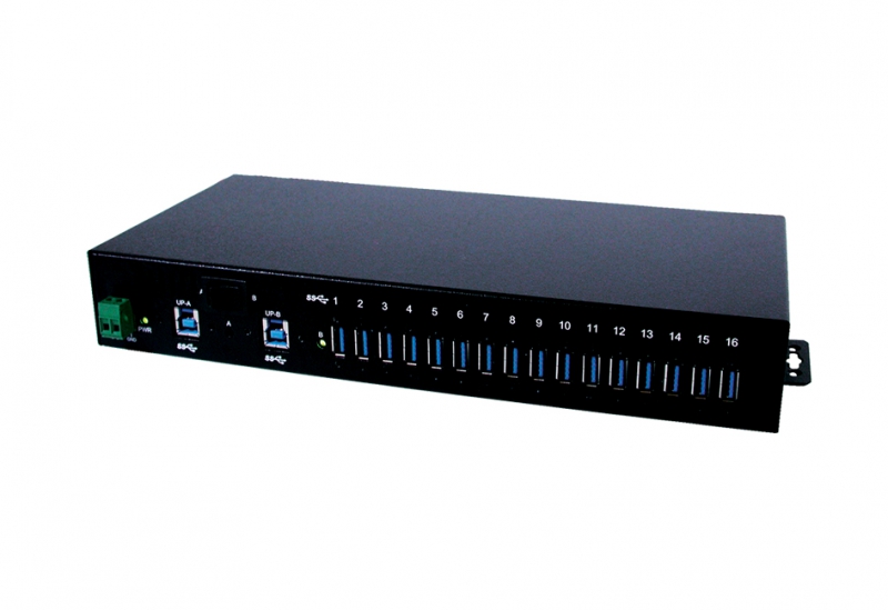 USB 3.0 HUB 16-Port mit 350W Surge Protection, verschraubbar, inkl. Din-Rail Kit und Kabel EX-K1572V, Metallgehäuse, Exsys® [EX-1116HMVS]