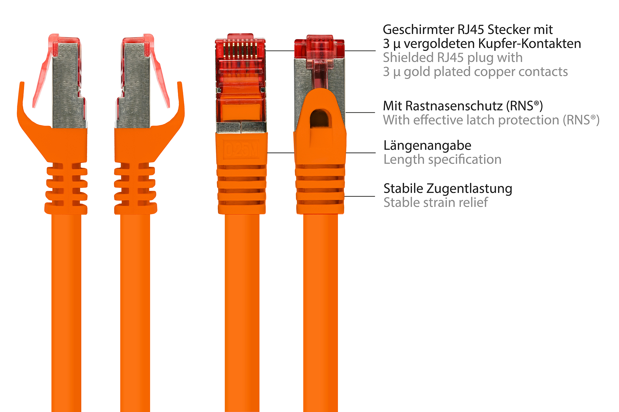 RNS® Patchkabel mit Rastnasenschutz, Cat. 6, S/FTP, PiMF, PV