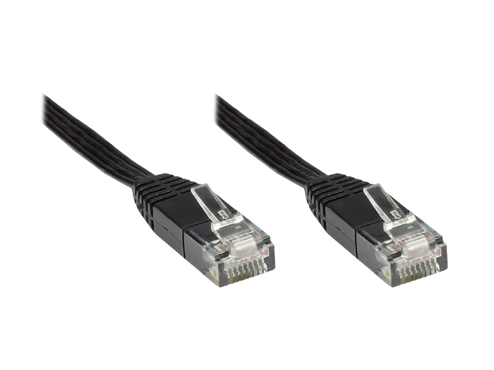 Patchkabel, Cat. 5e, U/UTP, FLACHKABEL, schwarz, 5m, Good Connections®
