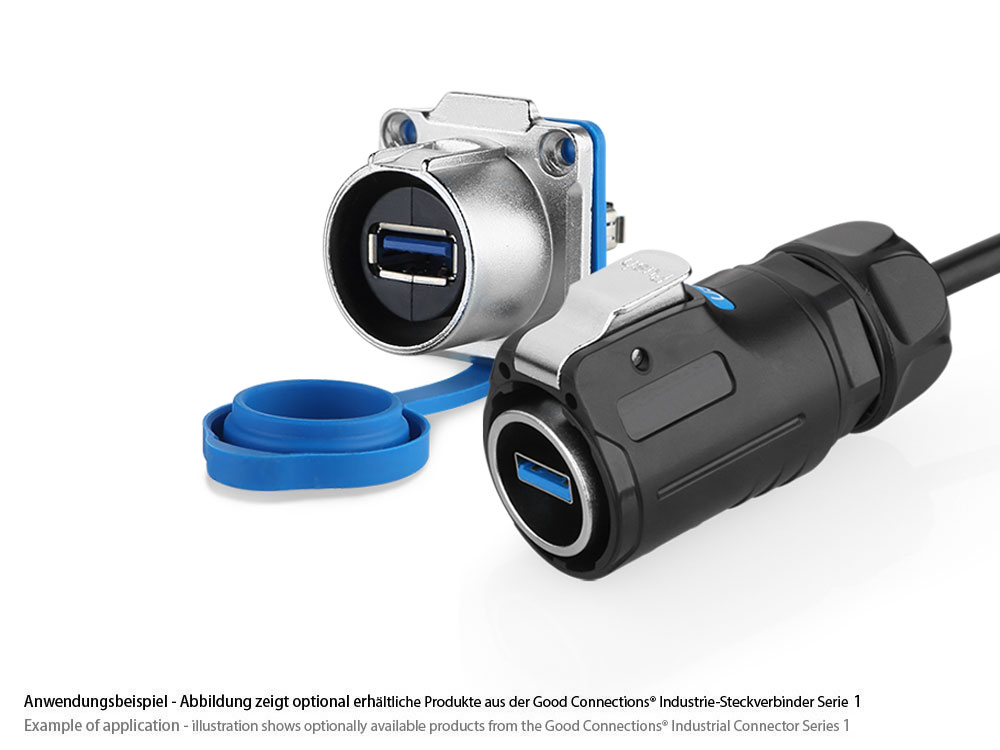 Industrial Connector S1 - USB 3.0 cable, Plug A with click locking to Plug A, M24, IP65/67, 0,5m, Good Connections®