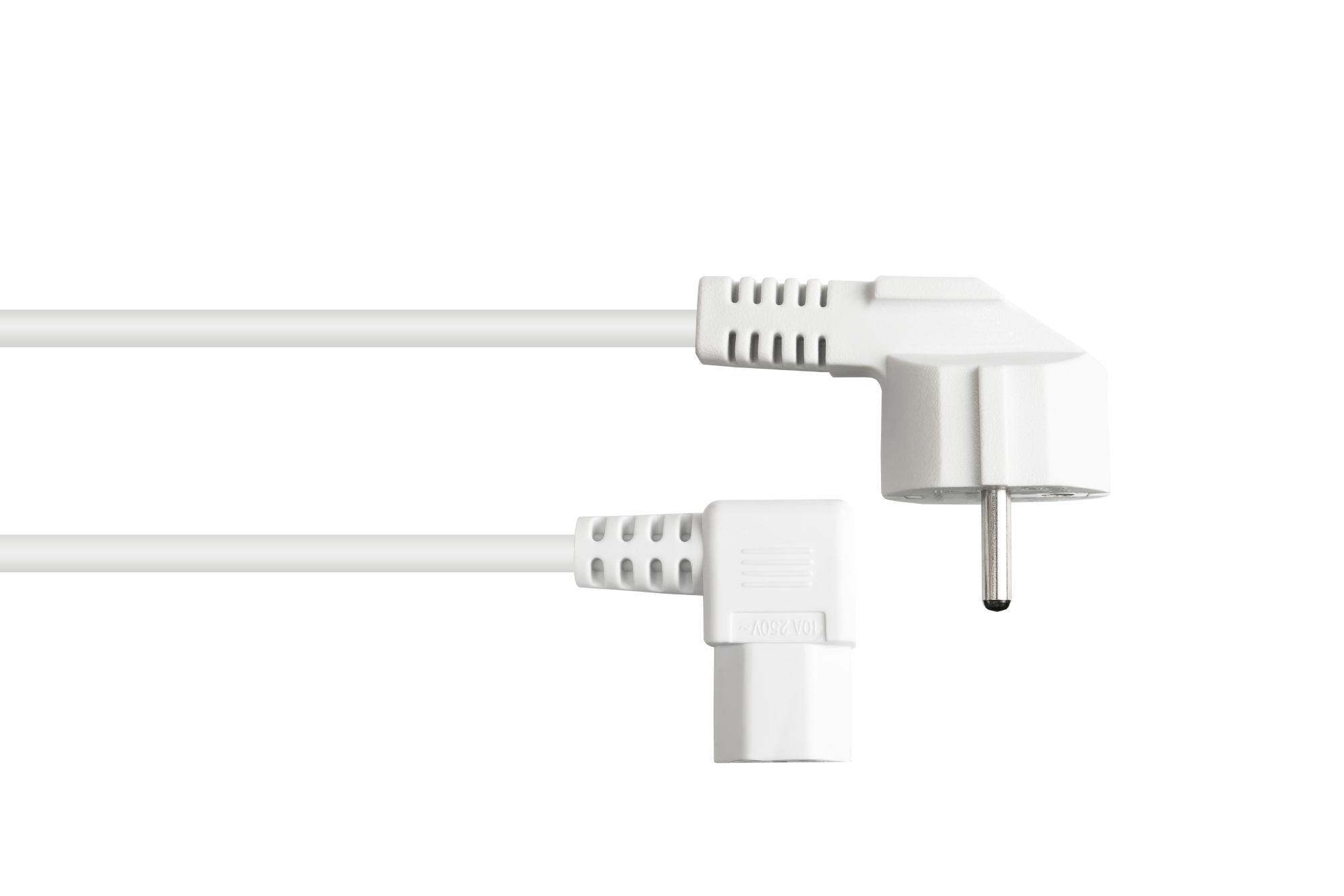 Power cord Safety-plug Typ E+F (CEE 7/7, angled) to C13 (right angled), white, 1,00 mm², 3 m, Good Connections®