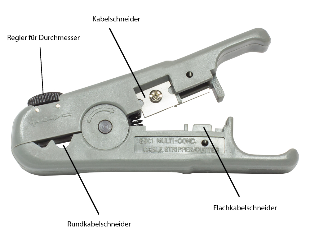 Wire stripper for patchcable (3,2mm - 9mm) with cable cutter, Good Connections®