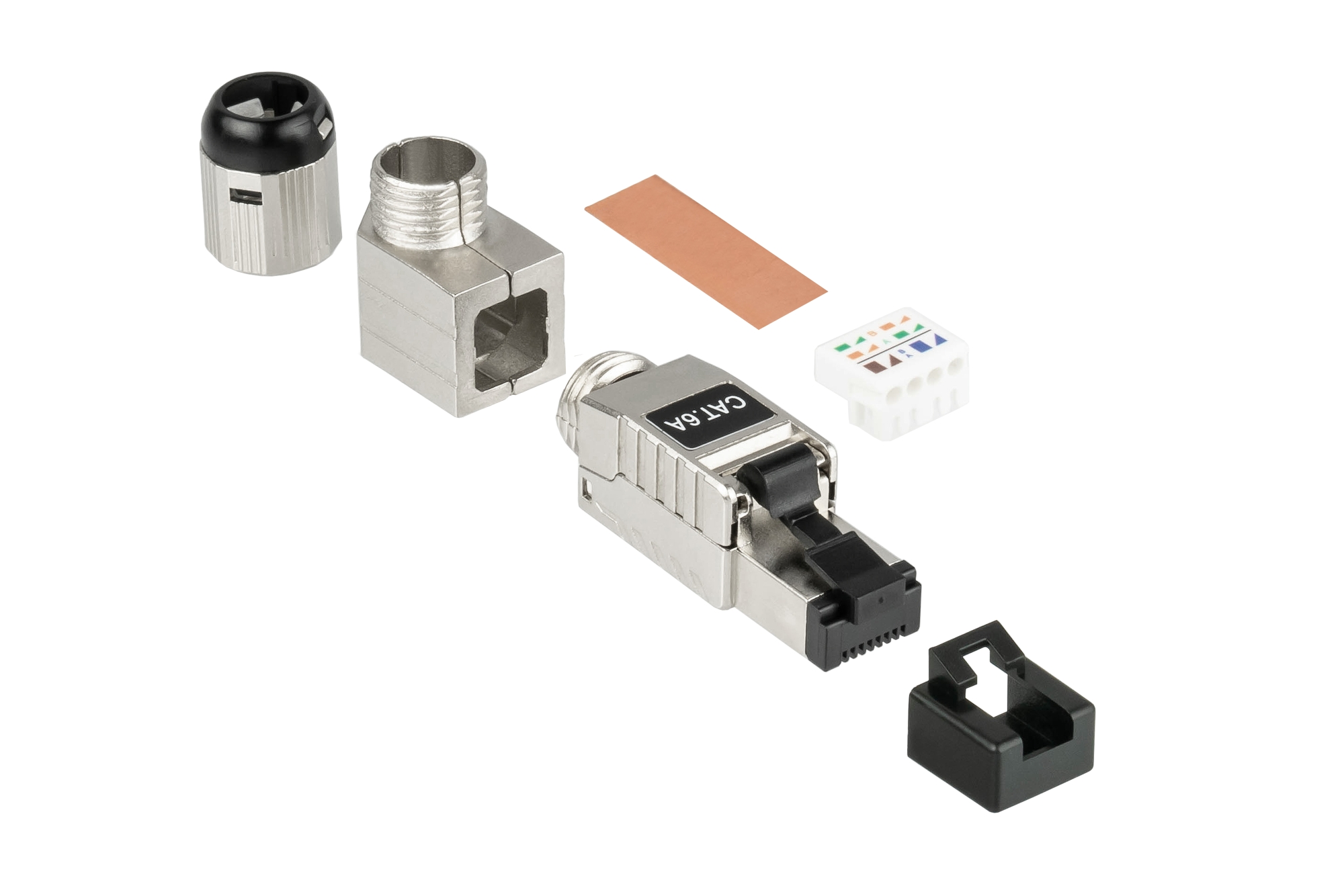 RJ45 plug Cat. 6A, tool-free / field-terminable, STP shielded, metal, 5 directions, Good Connections®