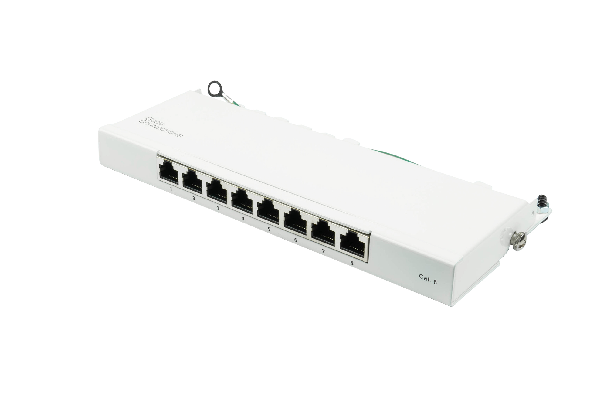 Patch Panel Desktop Cat. 6, 8-port, 0,5 U, STP shielded, toolless opening, pure white (RAL9010), Good Connections®