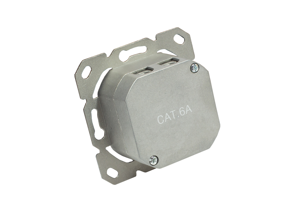 Netzwerkdose Cat. 6A, 2xRJ45, geschirmt, Unterputzdose, inkl. Zentralstück und Abdeckrahmen, tiefschwarz (matt) RAL9005, Good Connections