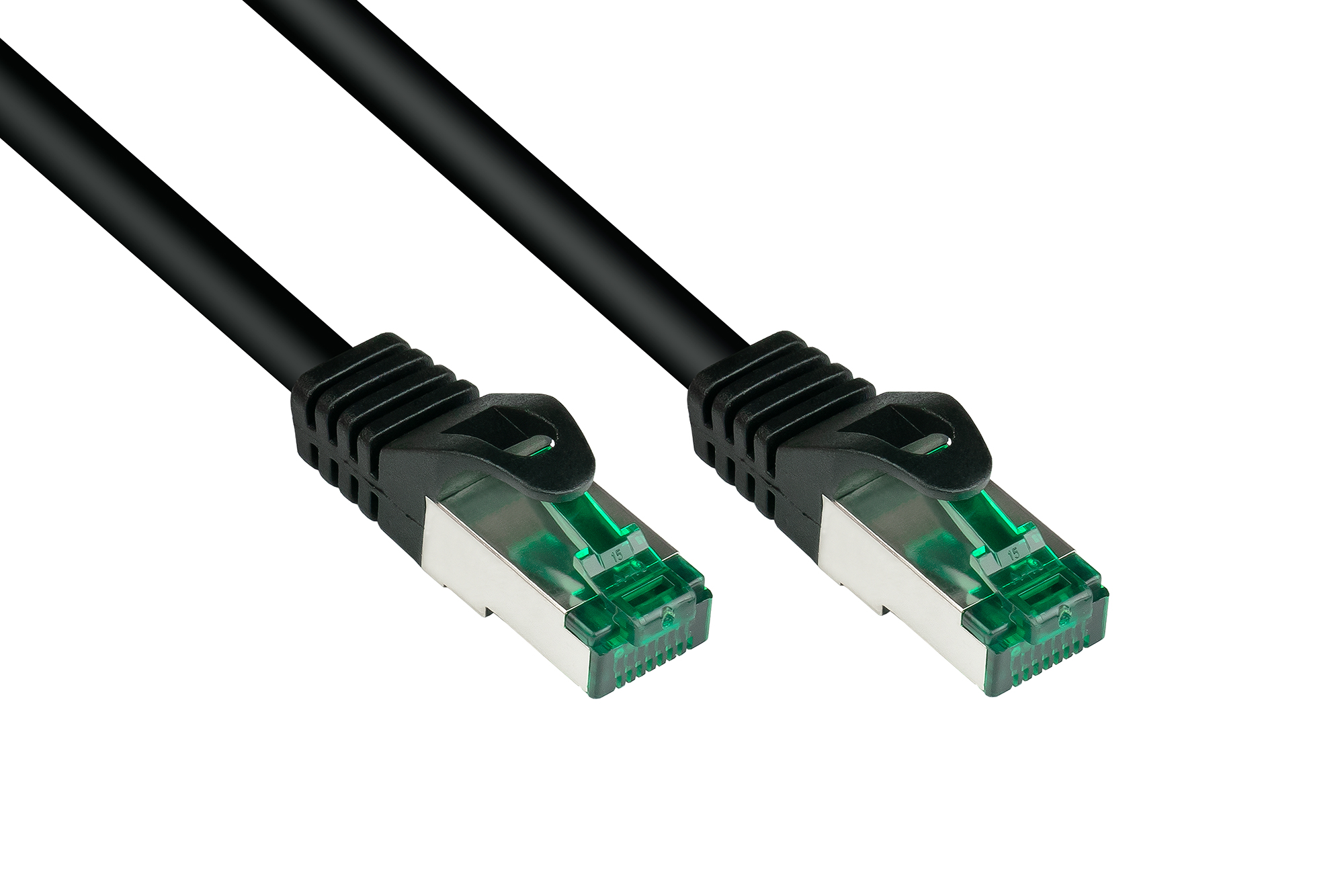 RNS® network cable with latch protection, outdoor (IP66), Cat.6A, S/FTP, PiMF, 500MHz, CU, black, 10m, Good Connections®