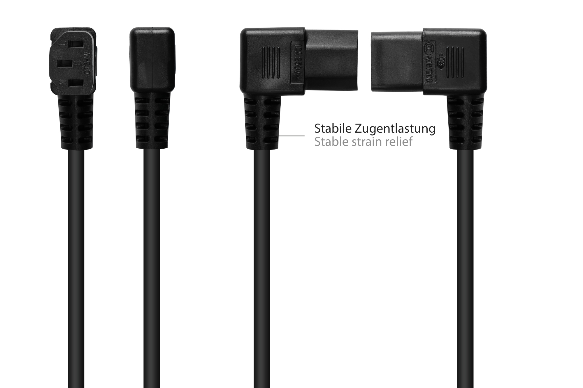Power cord Safety-plug Typ E+F (CEE 7/7, angled) to C13 (right angled), black, 0,75 mm², 1,8 m, Good Connections®