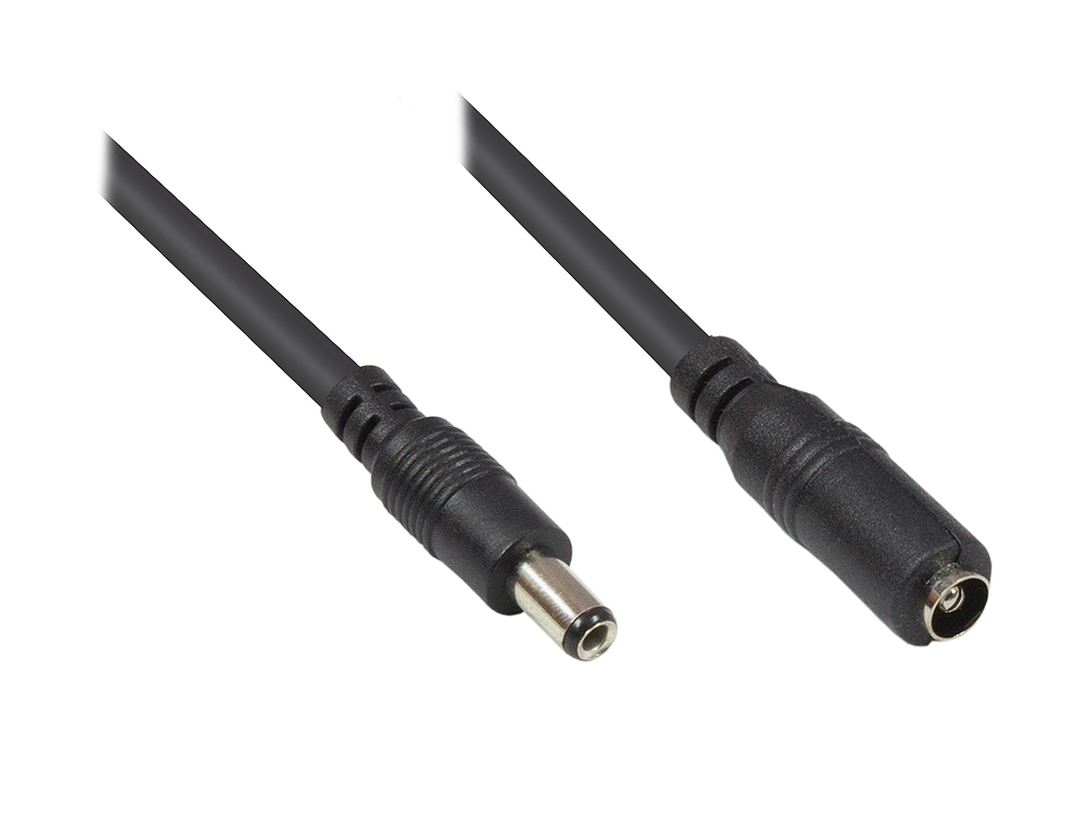 Niedervolt-Verlängerungskabel, 5,5mm x 2,5mm Stecker an Kupplung, schwarz, 10m, Good Connections®