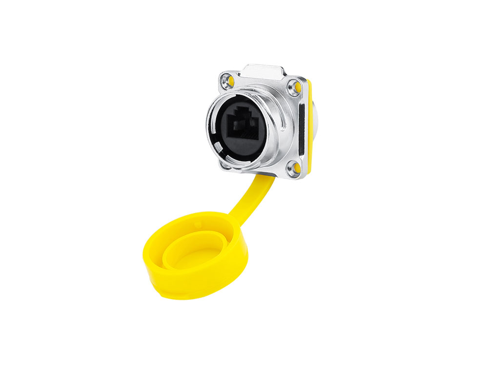 Industrie-Steckverbinder S3 - RJ45 Durchführungskupplung mit Flansch, RJ45 Buchse beidseitig, Metall, M24, Bajonett, IP65/67, Good Connections®