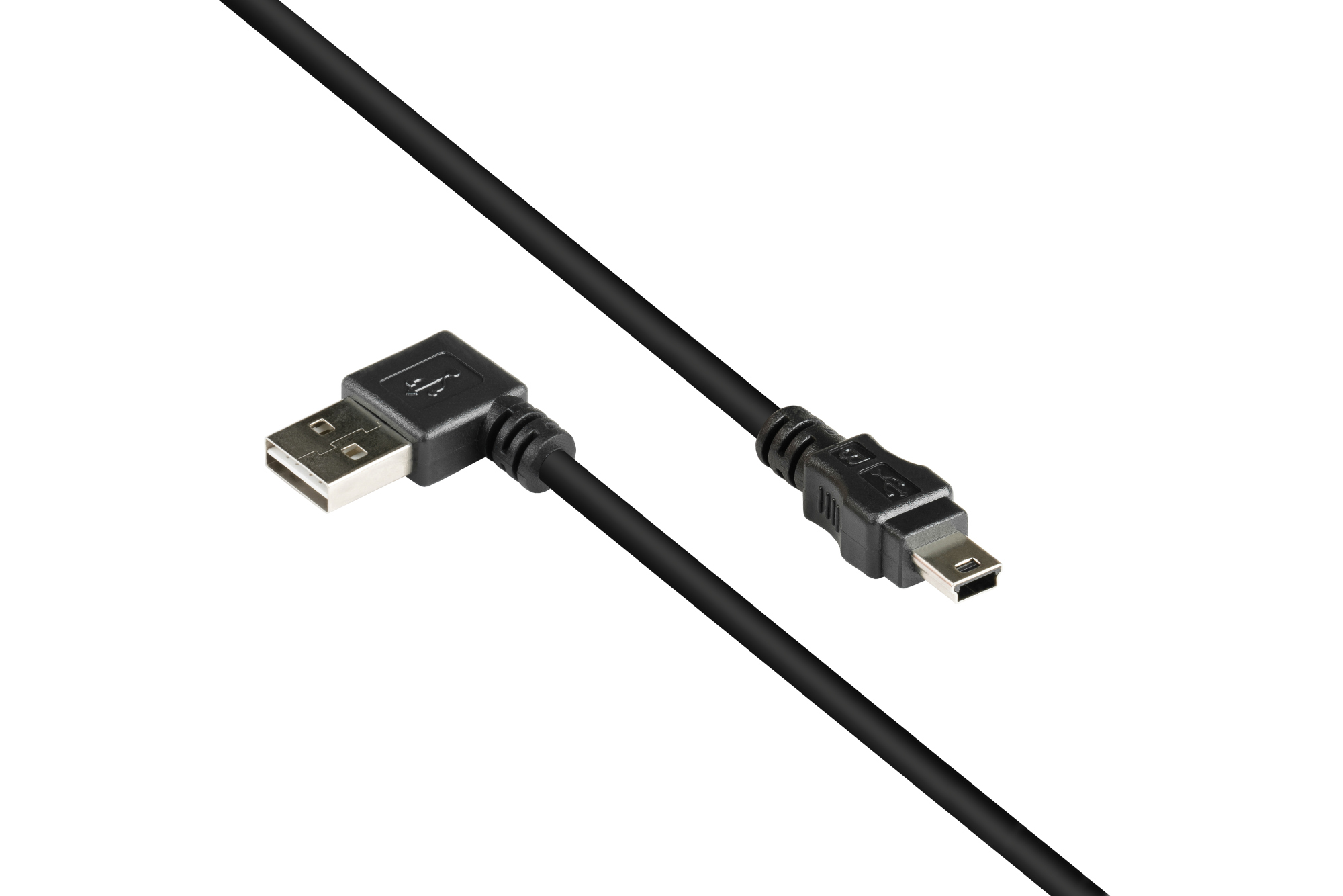 Connection cable USB 2.0 EASY plug A to Mini B plug, angled, black, 0,5m, Good Connections®