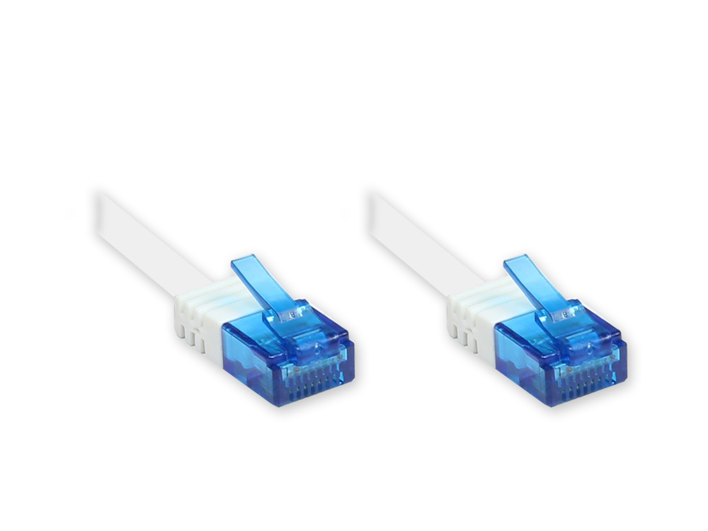 Patchkabel, Cat. 6a, U/UTP, FLACHKABEL, 500 MHz, weiß, 0,5m, Good Connections®