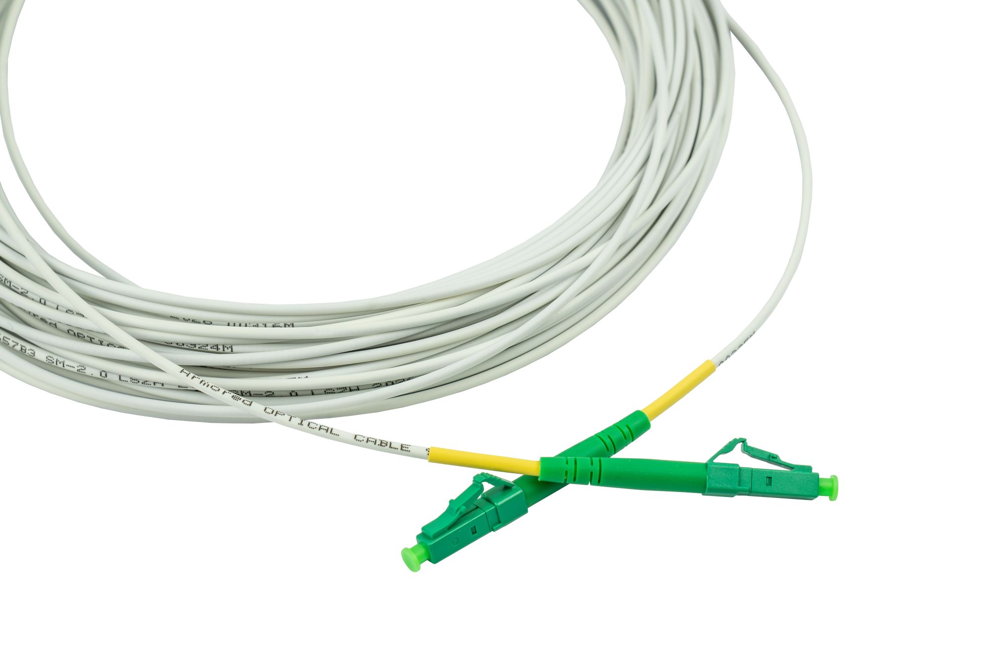 kabelmeister® LWL-Patchkabel OS2 Simplex, stahlarmiert, LC/APC - LC/APC, G.657.B3, 2,0mm, LSZH, weiß, 50m