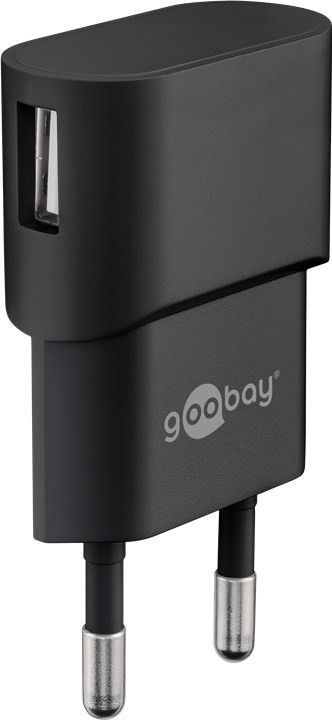 USB-Ladegerät, 1 Port, 1A, inkl. Type-C™ Kabel an USB A Stecker, schwarz, 1m